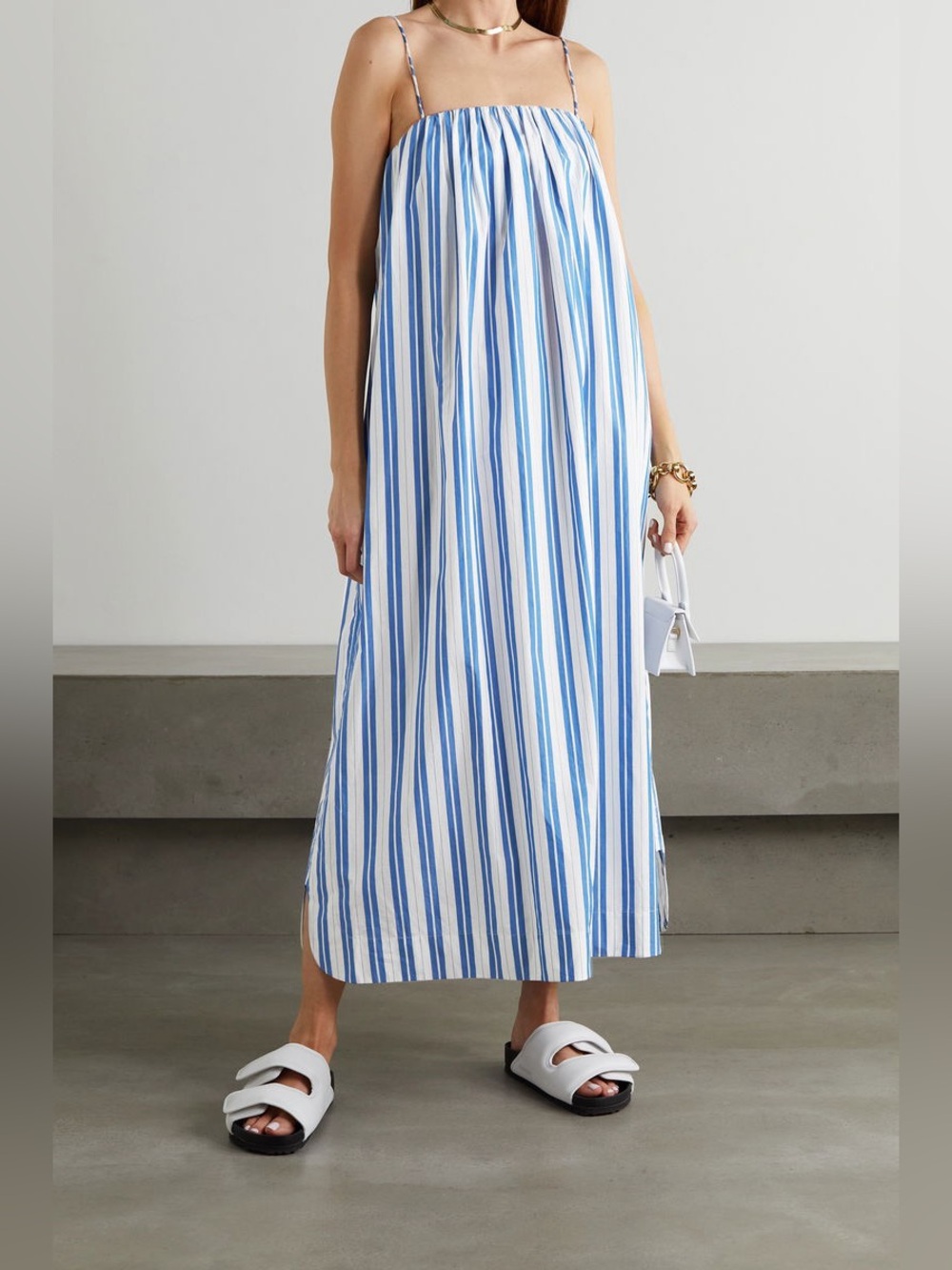 Ganni Daphne Striped Organic Cotton-Poplin Maxi Dress Size 34 Small